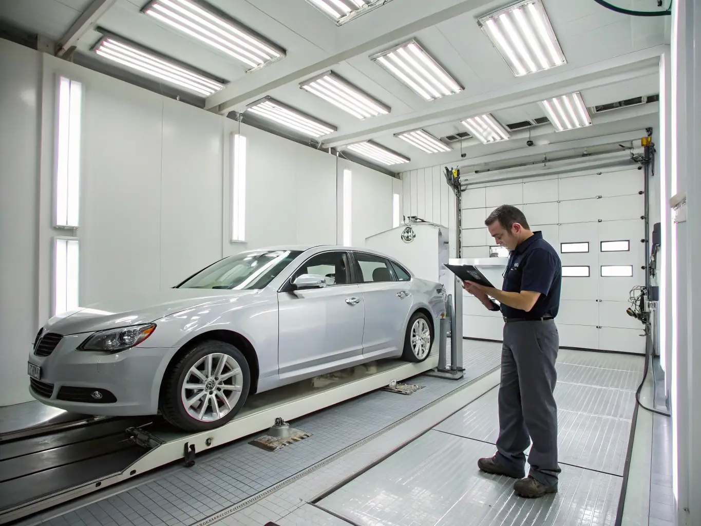 A photograph of a vehicle undergoing homologation testing at a certified facility, showcasing the technical aspects of the process.