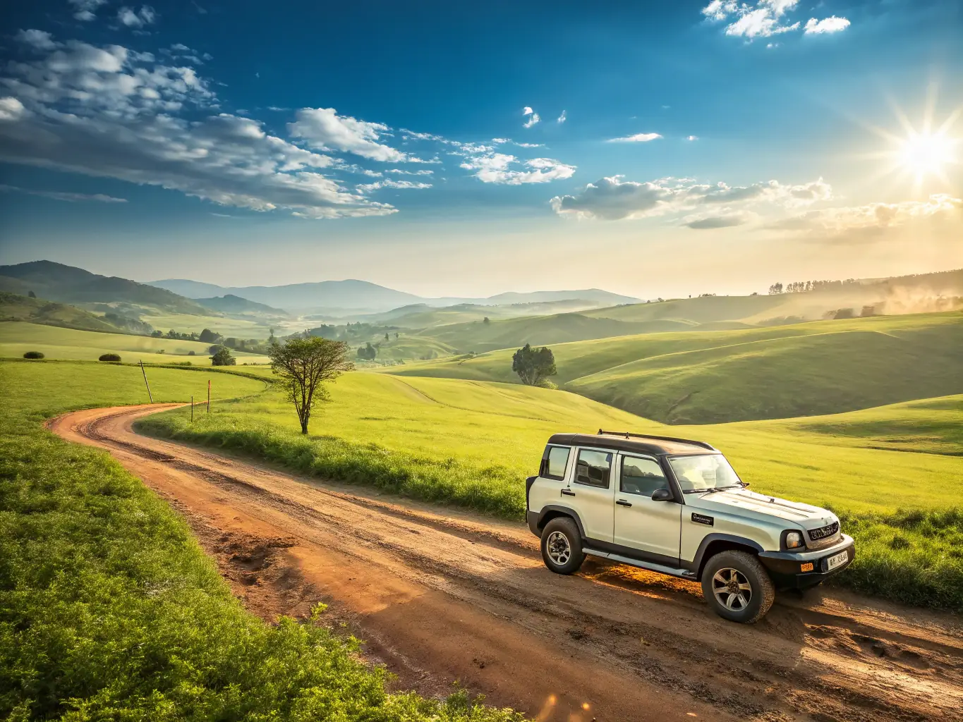 A picturesque European countryside with vintage and modern cars parked in front of a traditional building, highlighting V8sports' European connections.