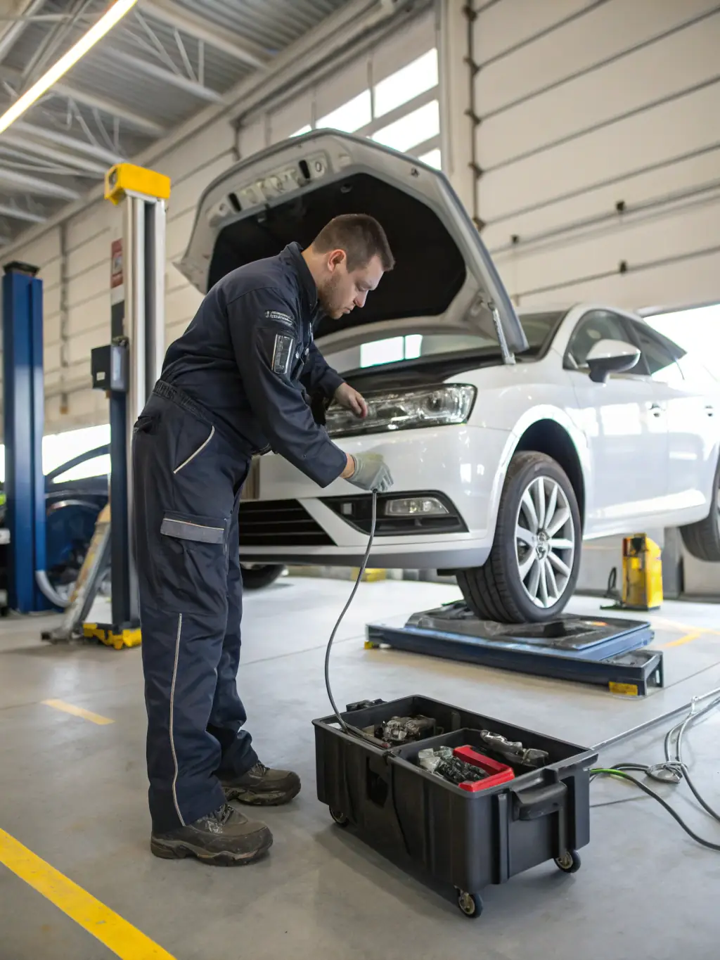 A professional photo of a V8sports team member inspecting a vehicle before export, showcasing their attention to detail and expertise.