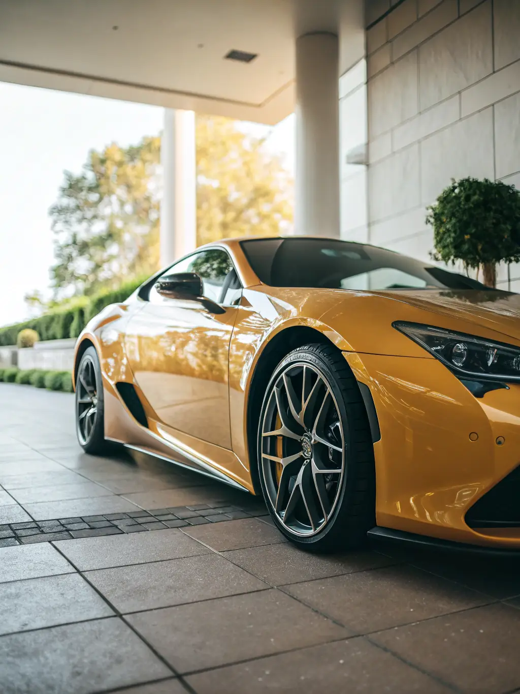 An image showcasing a luxury car being safely delivered to a client's doorstep, symbolizing the final step of V8sports' service.